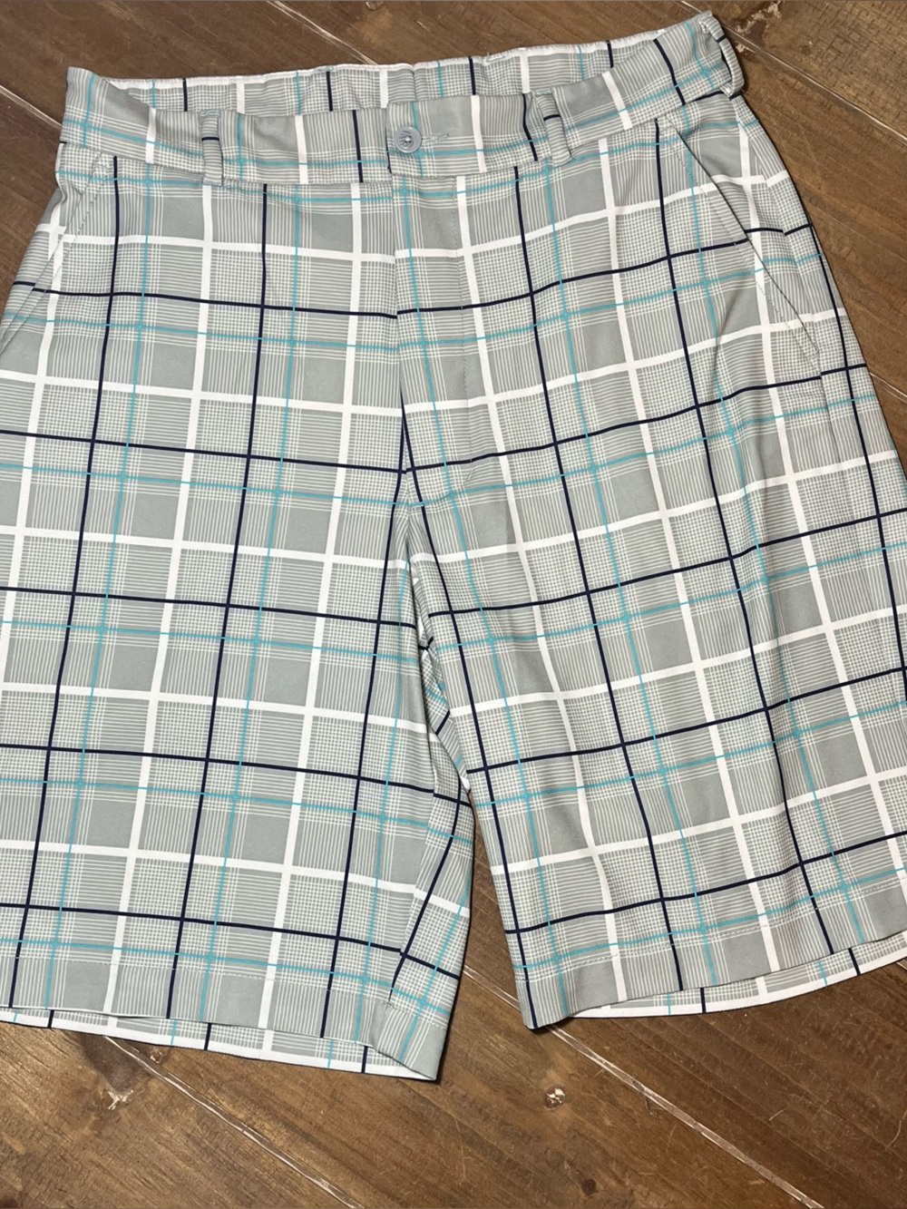 Pebble Beach Gray Plaid Shorts with Blue Accents